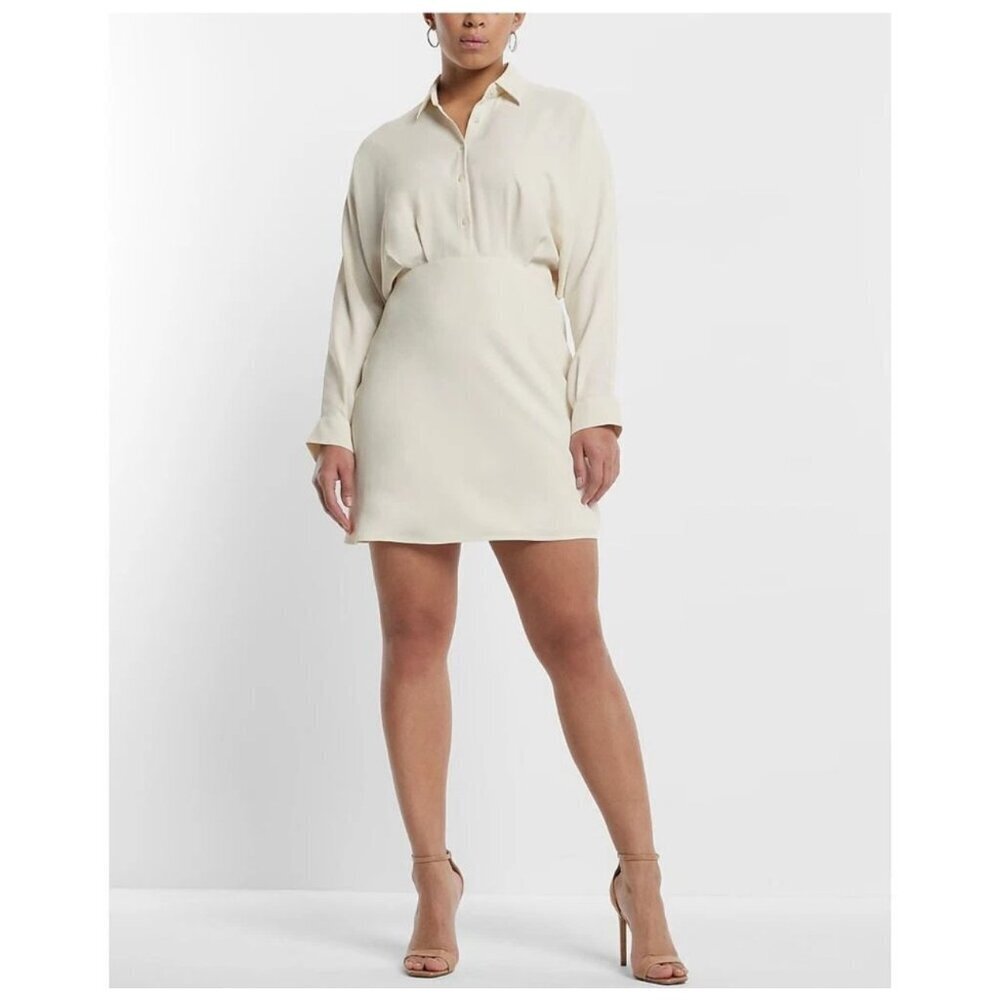 Express Portofino Cream Long Sleeve Mini Shirt Dress Size XL